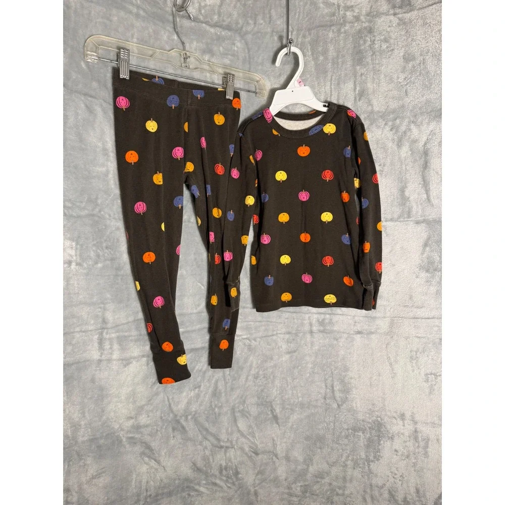 Gap Kids Organic Cotton Pumpkin Pajamas Set Brown Halloween Sleepwear Size 6